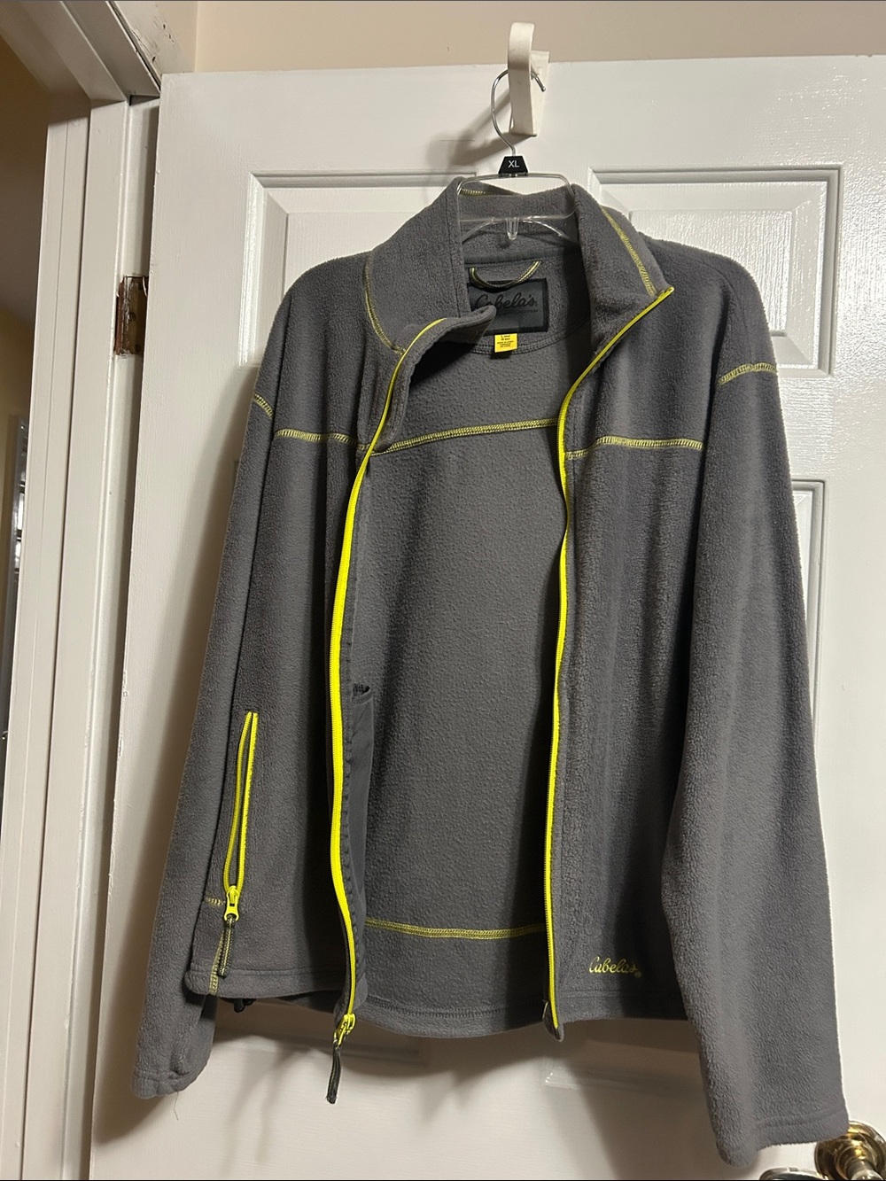 Cabela's Men's Gray Fleece Jacket with Yellow Trim